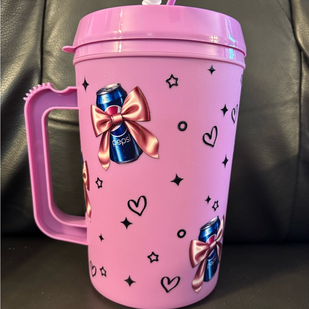 Pepsi Pink Tumbler with Blue Can Design